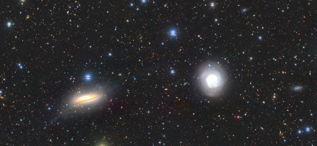 A high-resolution colour image showing the central galaxies NGC5713 and NGC5719 taken by the Hyper Suprime-Cam at the Subaru telescope in Hawaii.  (Photo credit: Professor Helmut Jerjen )