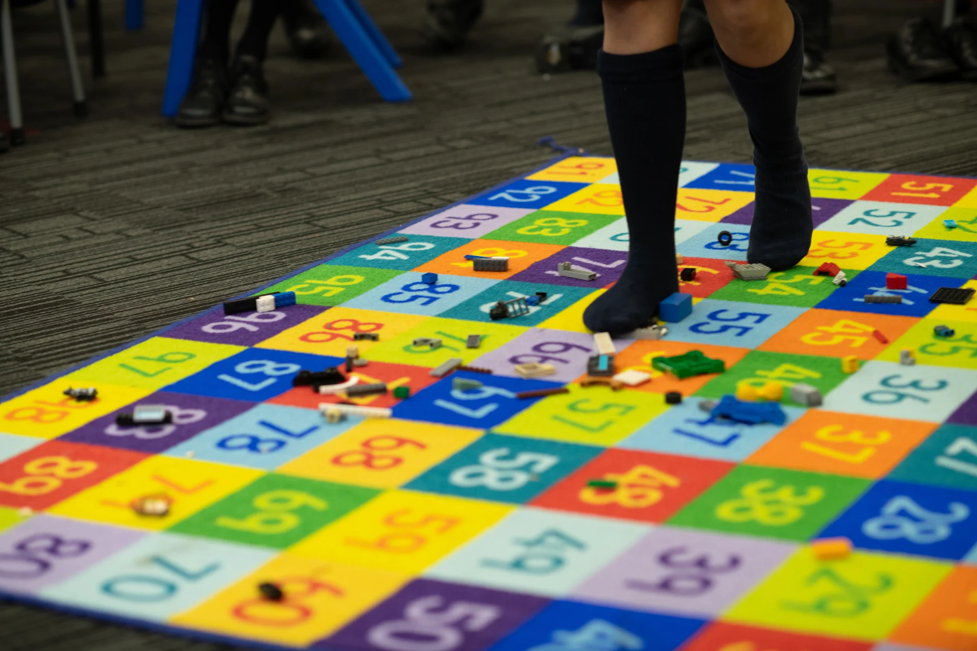 Students walked on Lego in different ways in order to evaluate how different conditions impact sensations of pain. Photo: UTS.