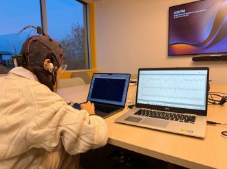 Dr Ting Dang collecting data in the lab.