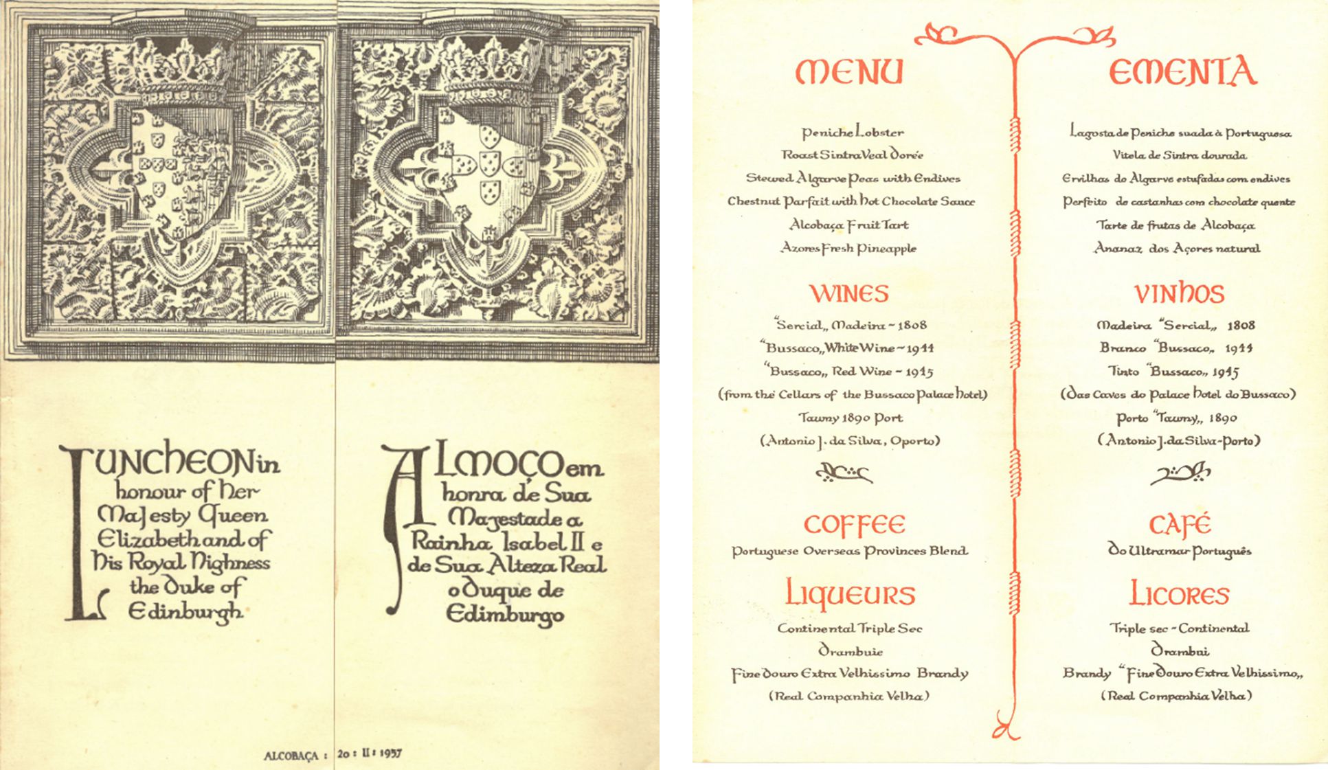 Figure 7: Menu of the “Luncheon in honour of her Majesty Queen Elizabeth II and his Royal Highness the Duke of Edinburgh” in Alcobaça (Portugal), February 20th, 1957. Credit: Cabral et al., 2025.