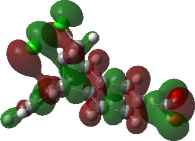 Molecular orbital of an organic molecule showing electron density across the entire molecule. This molecular orbital approach to teaching foundational chemistry concepts is critical to our revised framework which removes the need for complicated long-range effects as proposed in text books. 