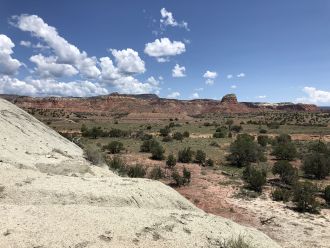 View across Ghost Ranch lands and Late Triassic rocks from the Hayden Quarries