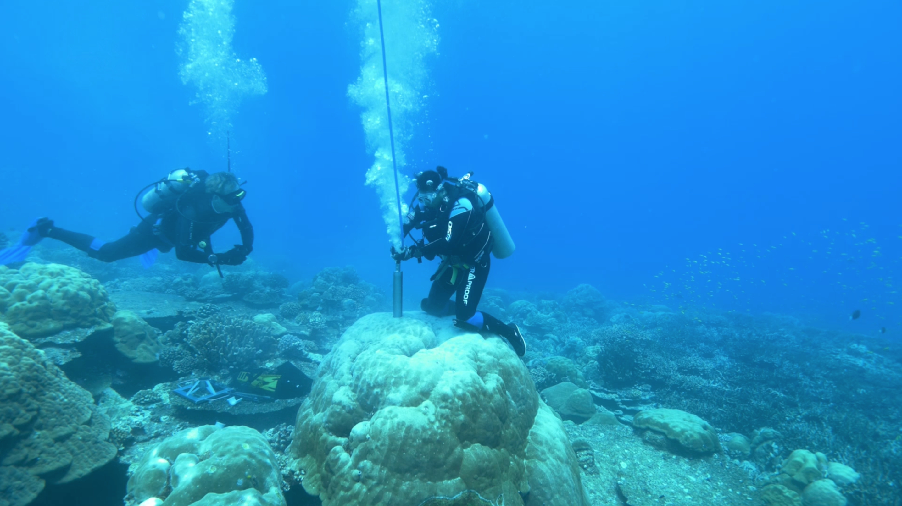 Drilling for coral cores. Picture: Jason Turl