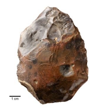 Heat-shattered handaxe found adjacent to 400,000 year old campfire at Barnham