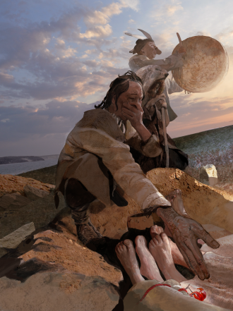 Artistic reconstruction of Baikal hunter-gatherers from 5500 years ago