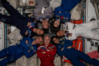 Astronaut team aboard the space station