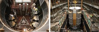 Inside main building and view of pool structure
