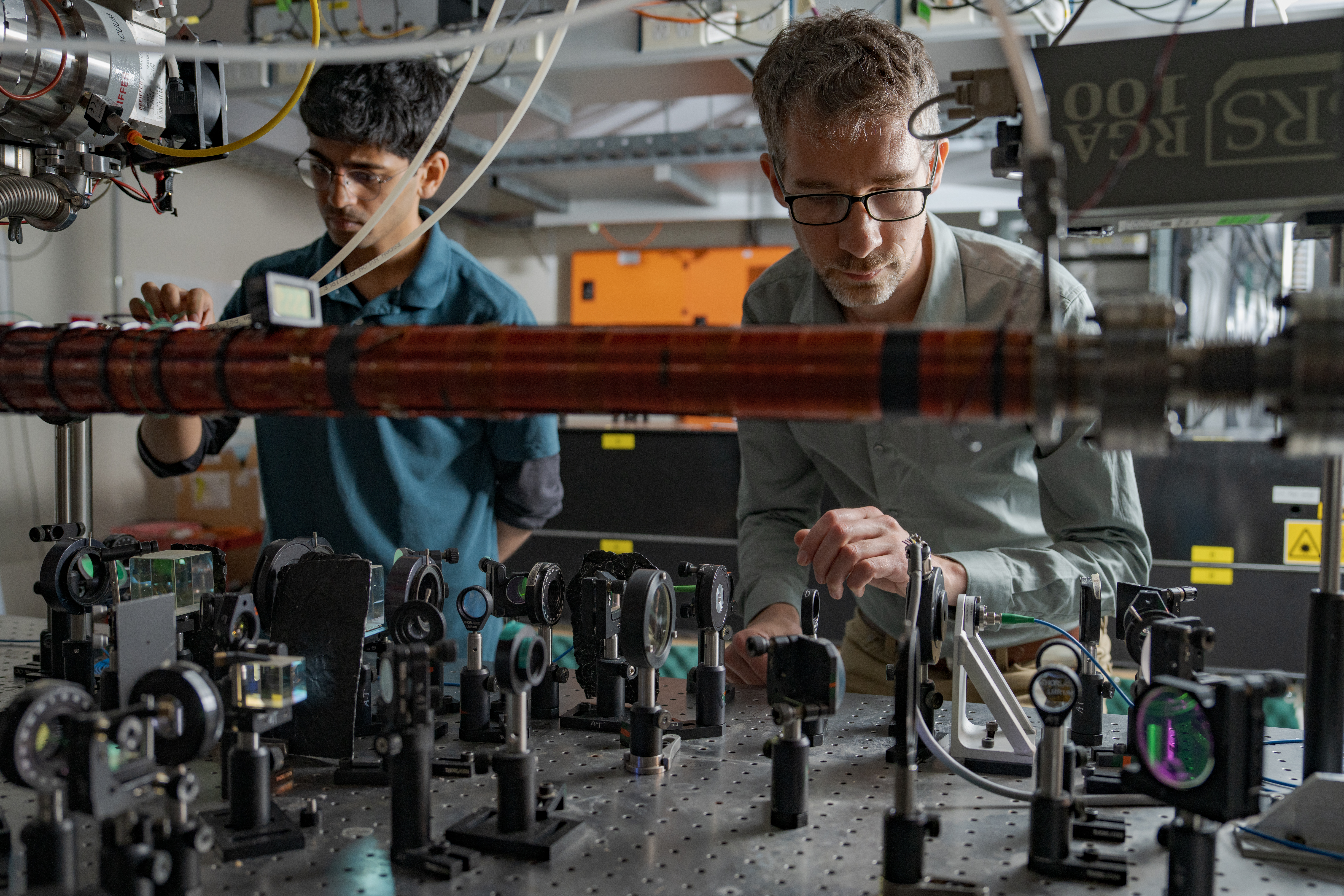 Yogesh Sridhar and Dr Sean Hodgman (right). Photo: Nic Vevers/ANU