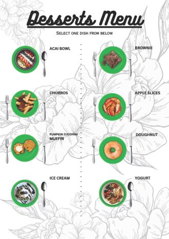 Dessert menu - small plates