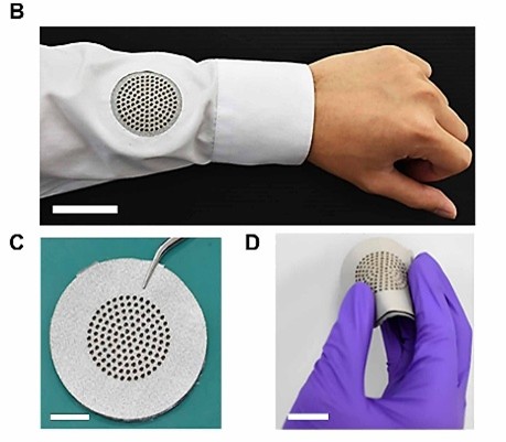 Photographic image showing the A-T extile–integrated garment for voice perception. Scale bar, 4 cm. Credit: AAAS