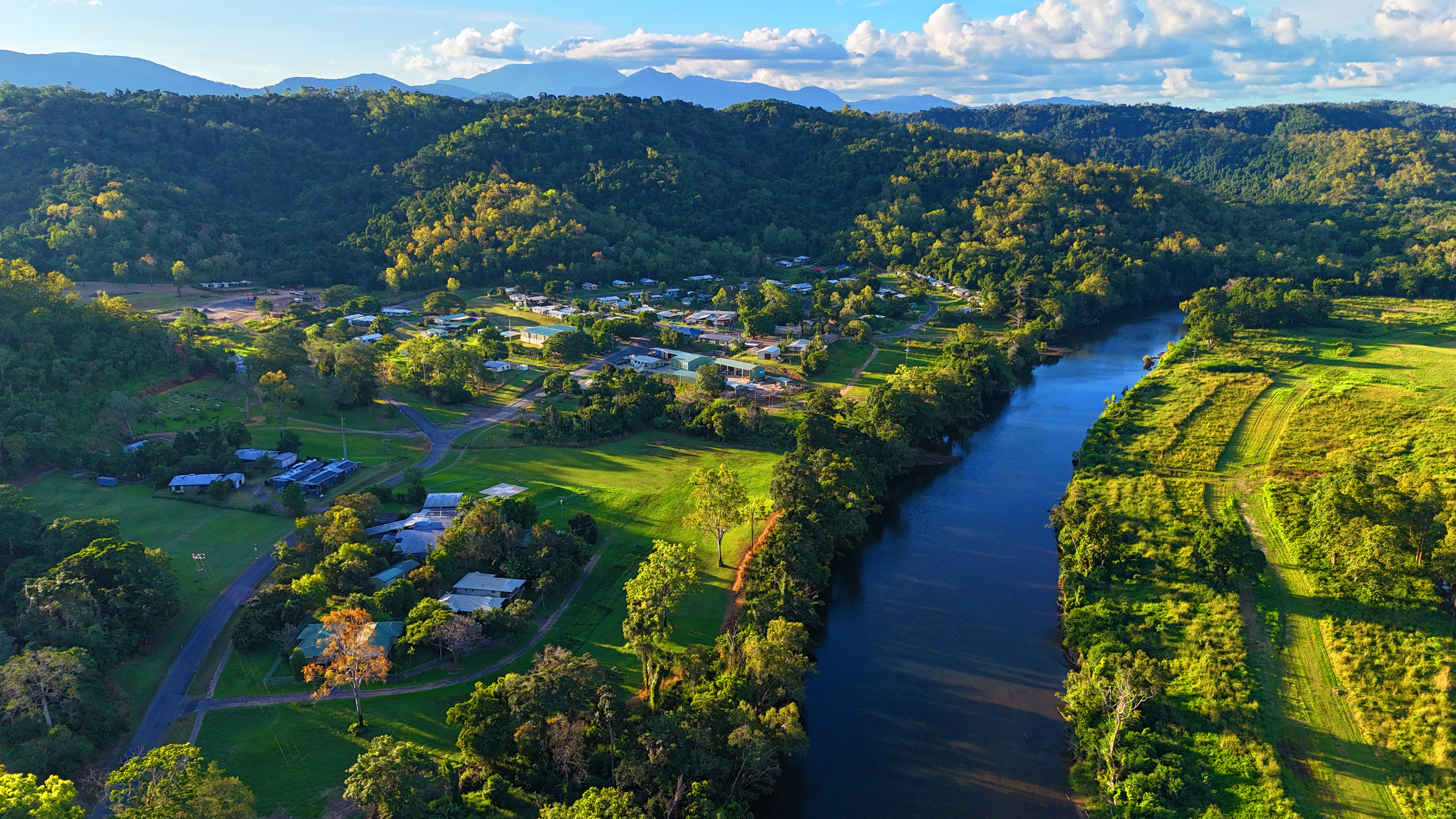 Aerial photograph of Wujal Wujal. Credit: Daniel Featherstone, RMIT University
