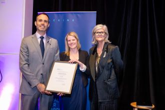 Professor Thomas Cox and Dr Amelia Parker with Governor-General Sam Mostyn AC 