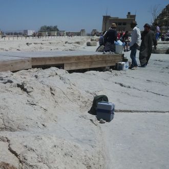 Field measurements being taken in the soil directly in front of the Pyramid