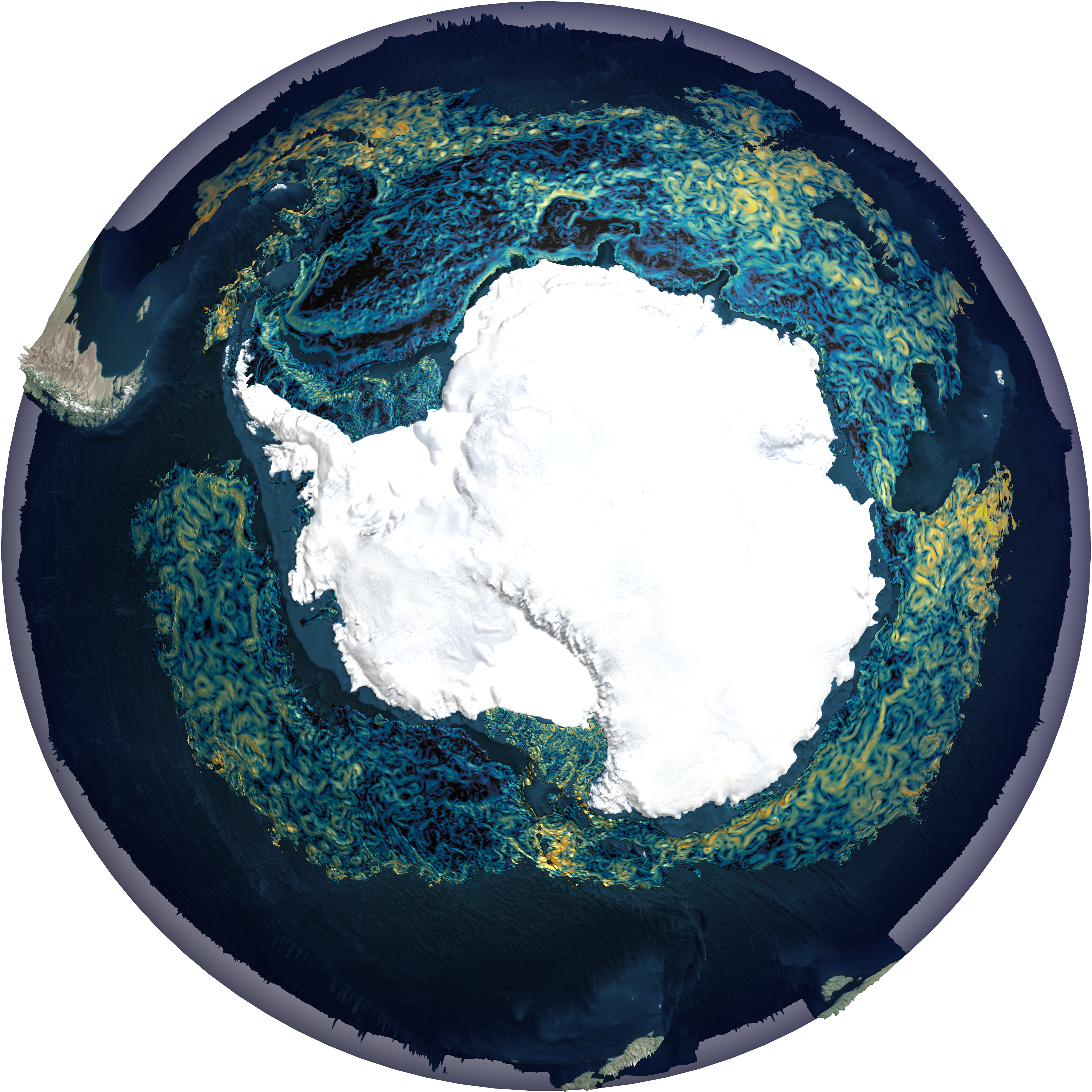 Deascription: Visualisation of Antarctica. Credit: Owen Kaluza, ACCESS-NRI