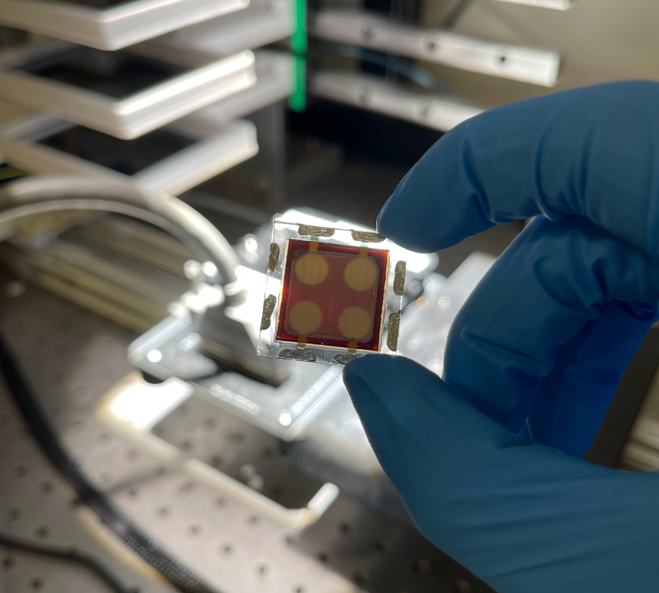 Exciton Science / A perovskite solar cell of the type used in this research project