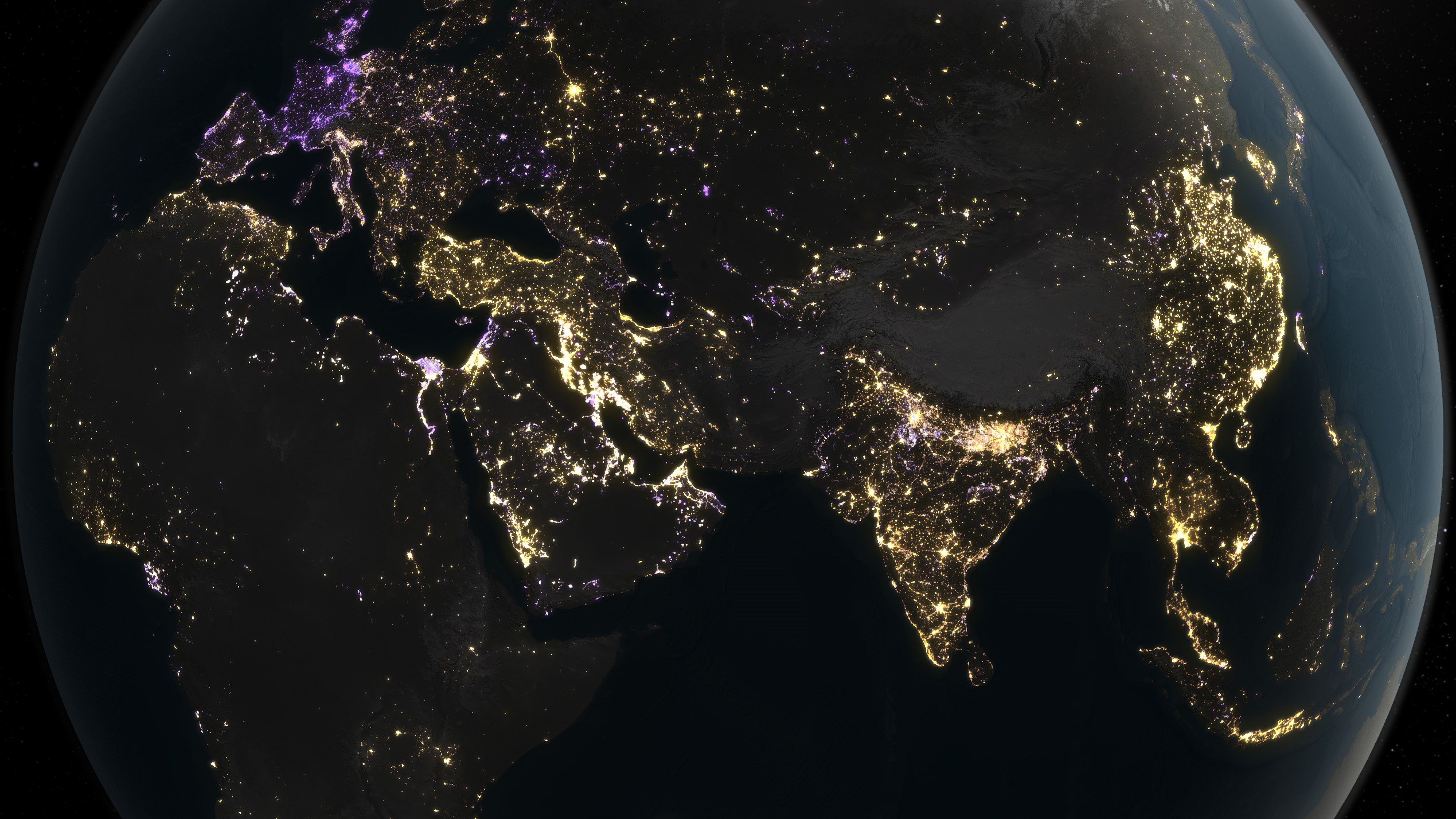 A night-time view of Earth, capturing human activity of the planet through the emissions of artificial light. Credit: Michala Garrison/NASA Earth Observatory
