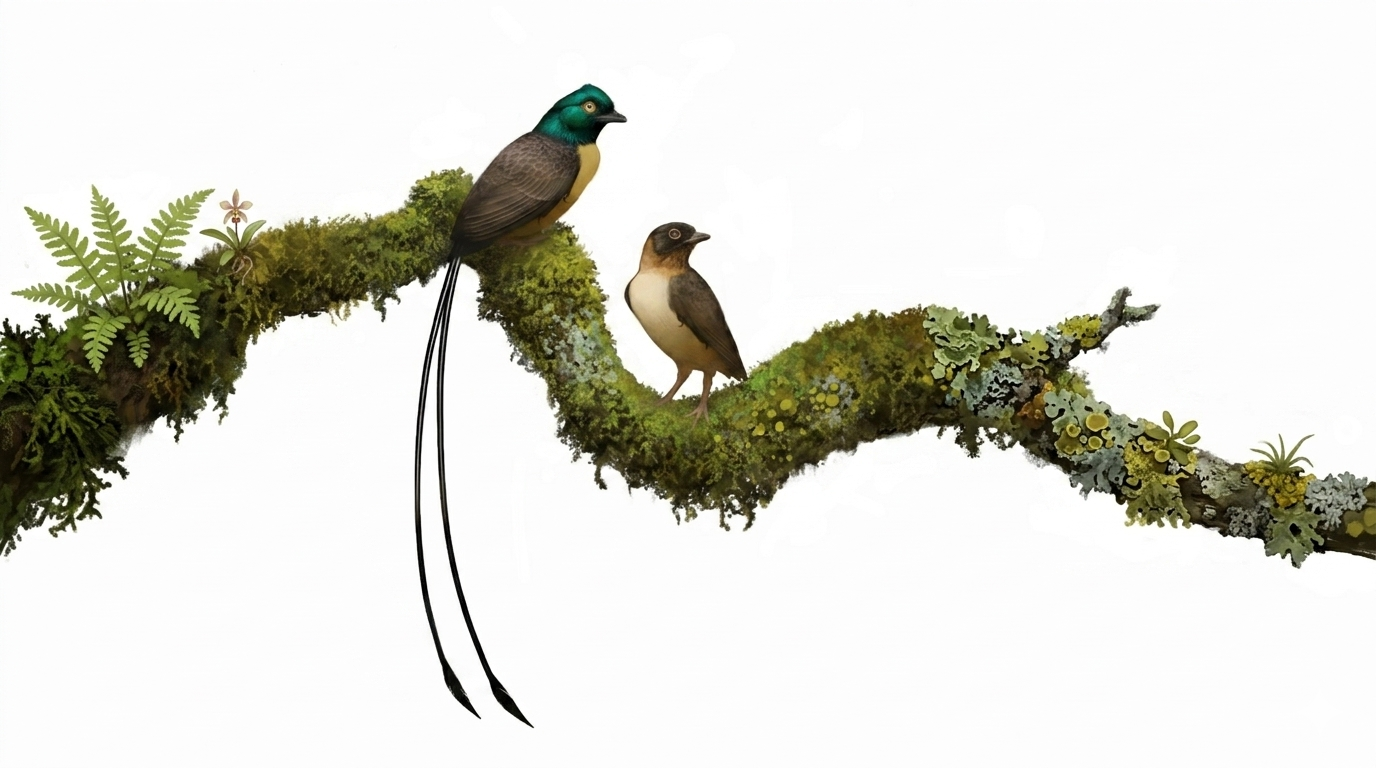 A potential male and female of the newly named taxa Plumadraco bankoorum.   Credit: Artwork by Ville Sinkkonen, modified and used with permission., CC-BY 4.0 (https://creativecommons.org/licenses/by/4.0/)
