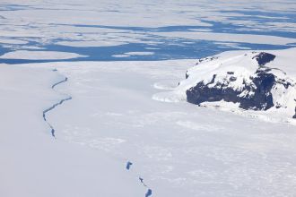 Coulman Island on the right, with the grounded iceberg on the left. 