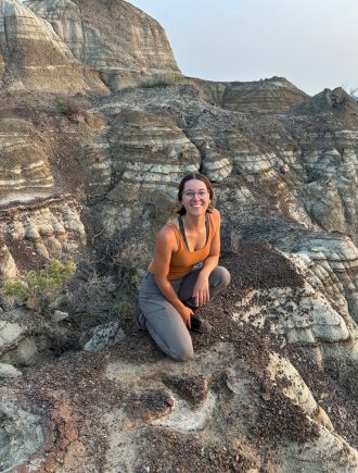 Sally Hurst, Macquarie University, at Dinosaur Provincial Park, Alberta Canada
