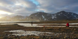  A researcher launching a drone.