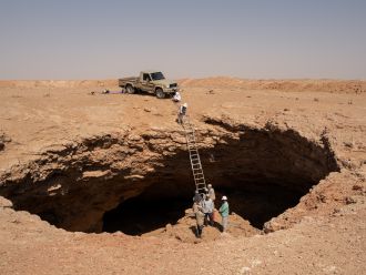 An above ground view of one of the caves where a mummified cheetah was found