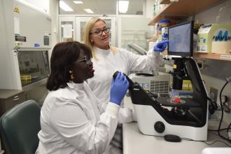 Dr Merja Joensuu and PhD scholar Nyakuoy Yak 