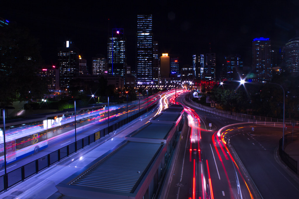 "Brisbane traffic trails" by Kelly Hunter is licensed under CC BY 2.0.