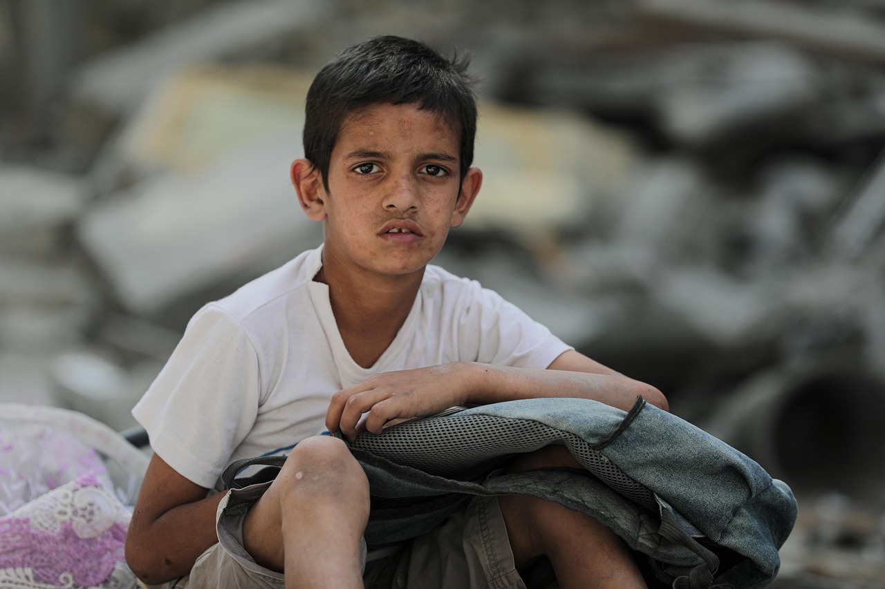 CC-0. https://pixabay.com/photos/war-boy-gaza-portrait-sad-child-6261980/