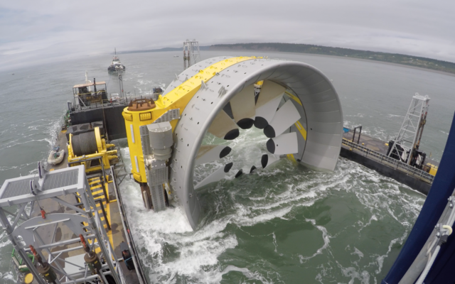 OpenHydro/Cape Sharp Tidal Ventures, Wikimedia Commons: OpenHydro deployment at FORCE, Bay of Fundy. 
