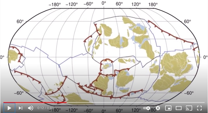 Frame of the video that shows Earth's tectonic movements over the past billion years.