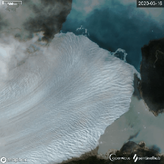 Five-year satellite view timelapse of the glacier between 2020-2025