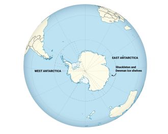 Location of Denman and Shackleton ice shelves