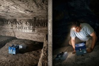 Field measurements being taken in the Relieving Chambers of the Great Pyramid. 