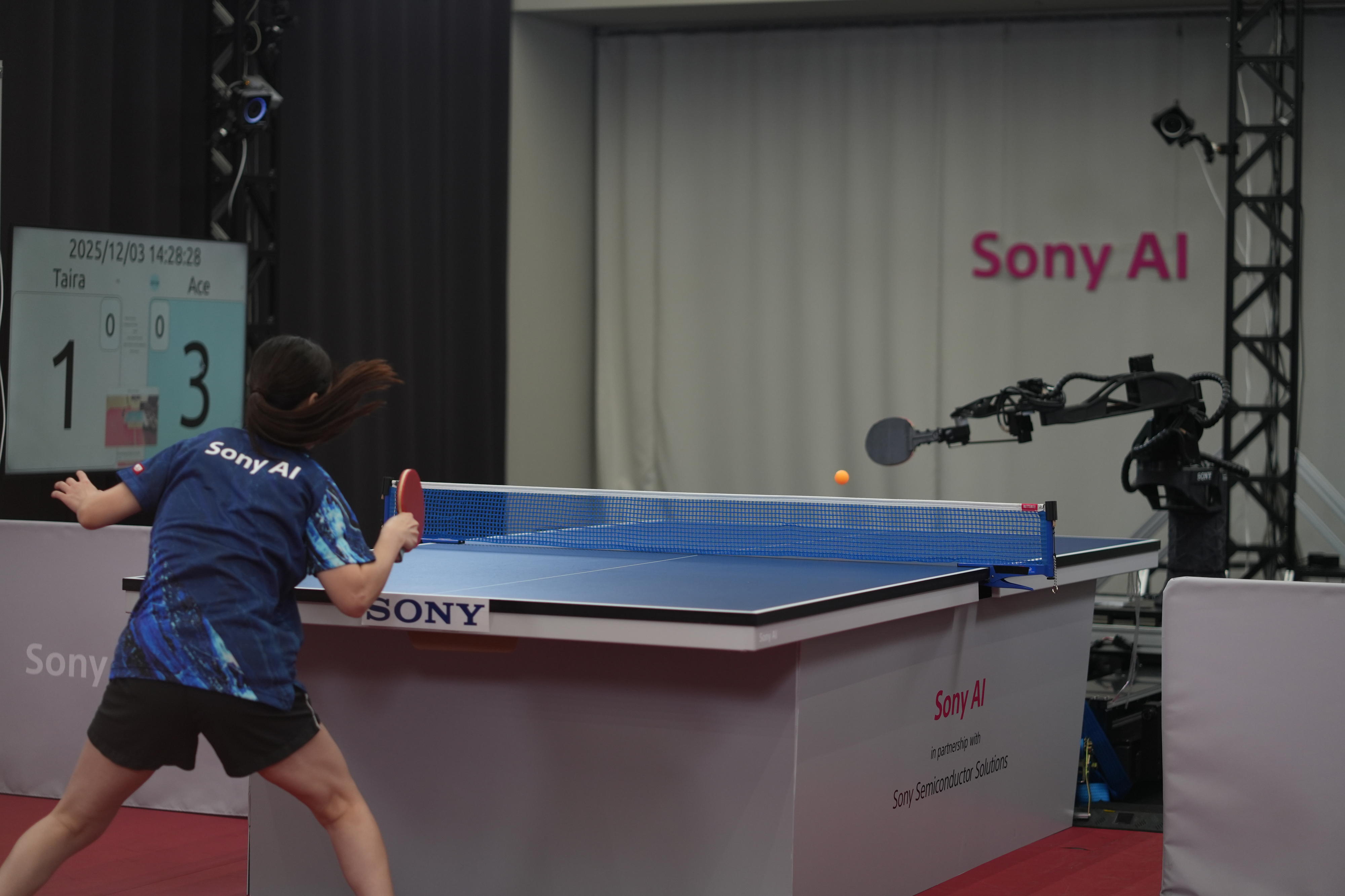 A female professional player competes against autonomous robot Ace in December 2025. Credit: Sony AI