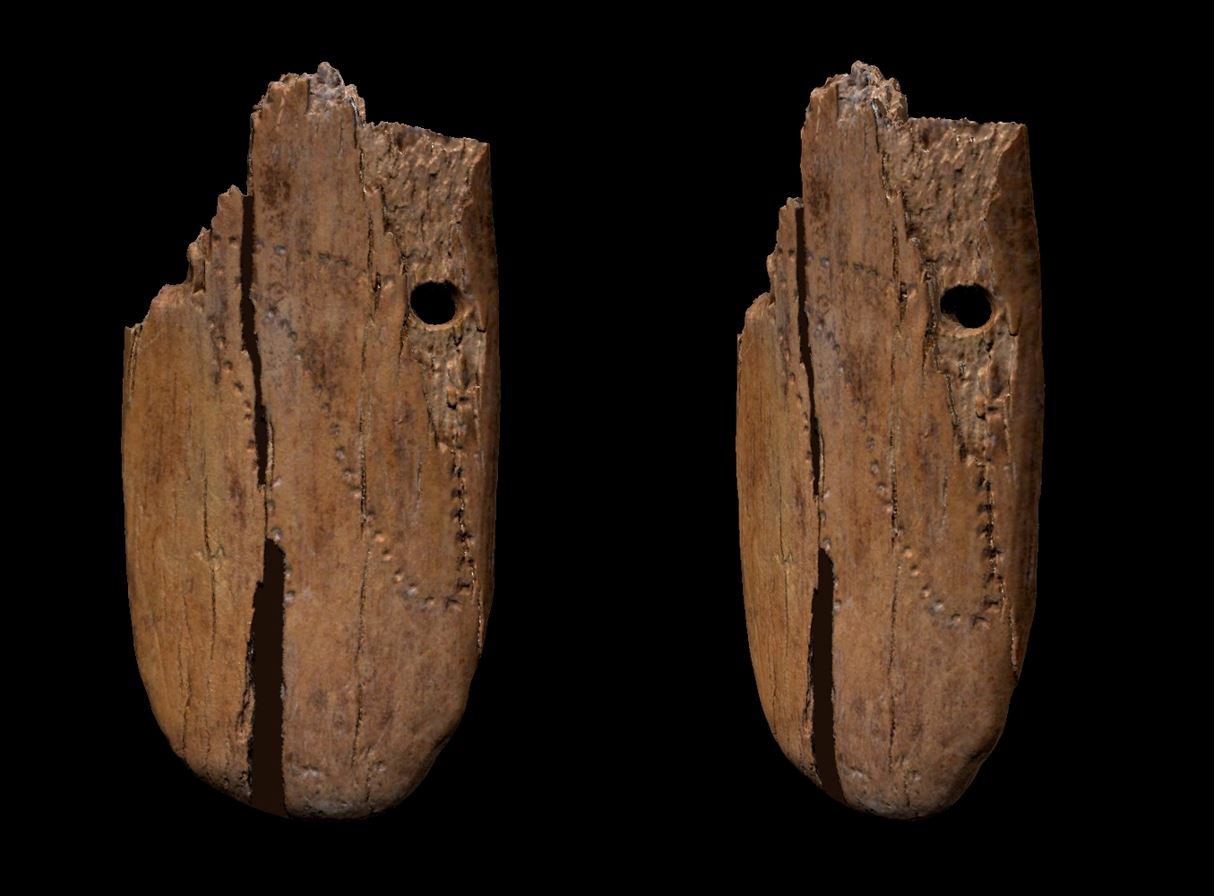 Dorsal and ventral views of the pendant. Scale bar is 1 cm. © Antonino Vazzana - BONES Lab