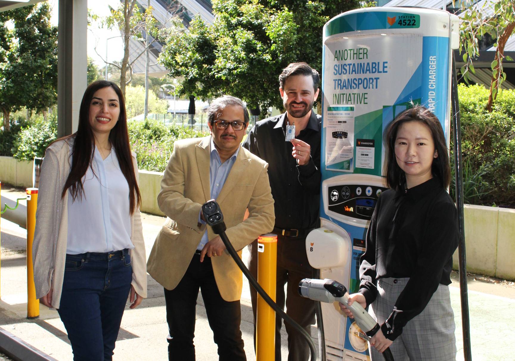 Melbourne to Sydney on one charge: the new lithium-sulfur battery technology could store two to five times more energy. The Monash Energy Institute team (L-R): Mahdokht Shaibani, Mainak Majumder, Matthew Hill, Yingyi Huang. Credit: Monash Energy Institute