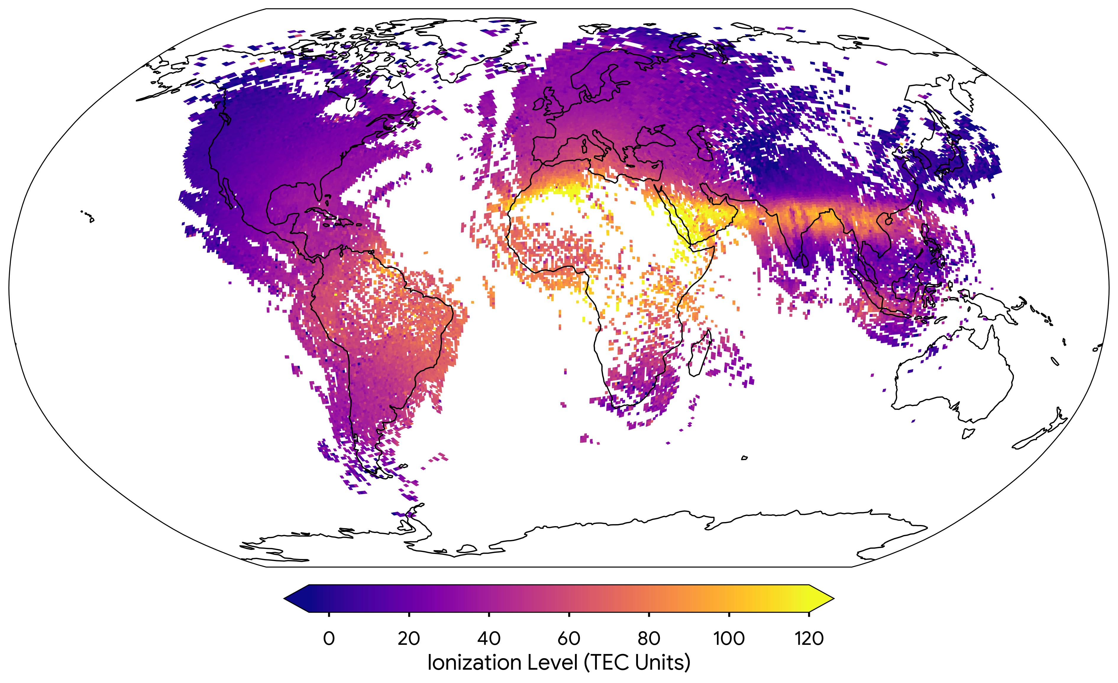A worldwide map of atmospheric ionization made from ten minutes of phone data, Credit: Google