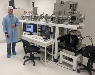 First author Dr Alexander (Melvin) Jakob with the nanostencil scanner.