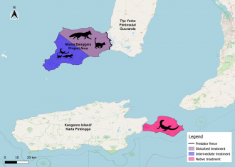 The study area with each scavenger community treatment highlighted. 