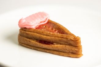 Isometric view of the final iteration of a seven-ingredient printed dessert. 