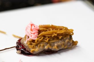 Failed print (V1) of a seven-ingredient printed dessert. 