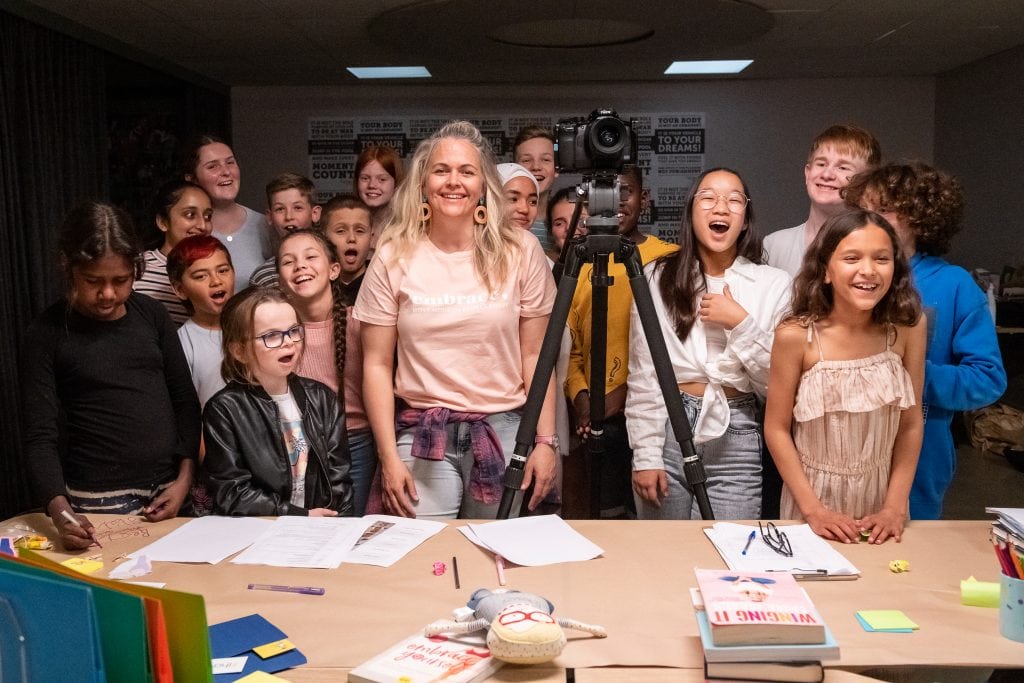 2023 Australian of the Year Taryn Brumfitt during the making of Embrace Kids. Photo courtesy The Embrace Collective 