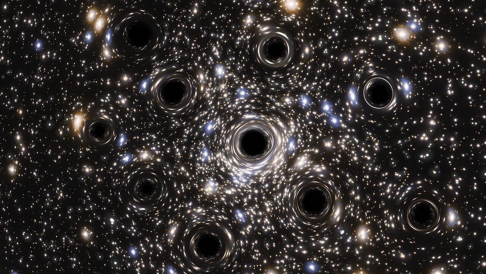 Artist’s impression of a collection of black holes in the core of a star cluster. Credit: ESA/Hubble, N. Bartmann
