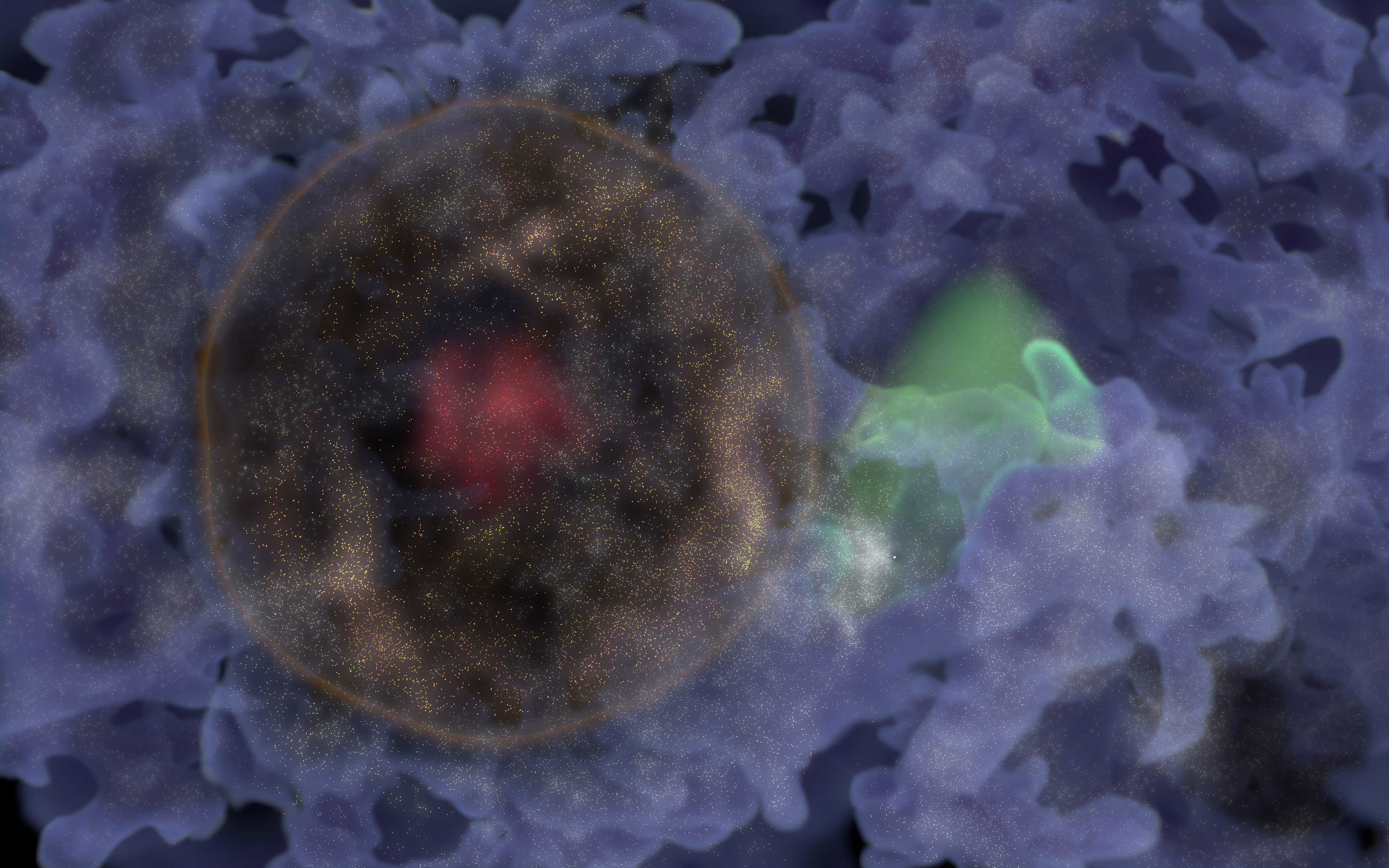 Artist's impression of a giant bubble of galaxies discovered by an international team of astronomers. Credit: Frédéric Durillon