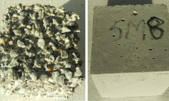 Highly corroded ordinary Portland cement (L) cement-free concrete (R)