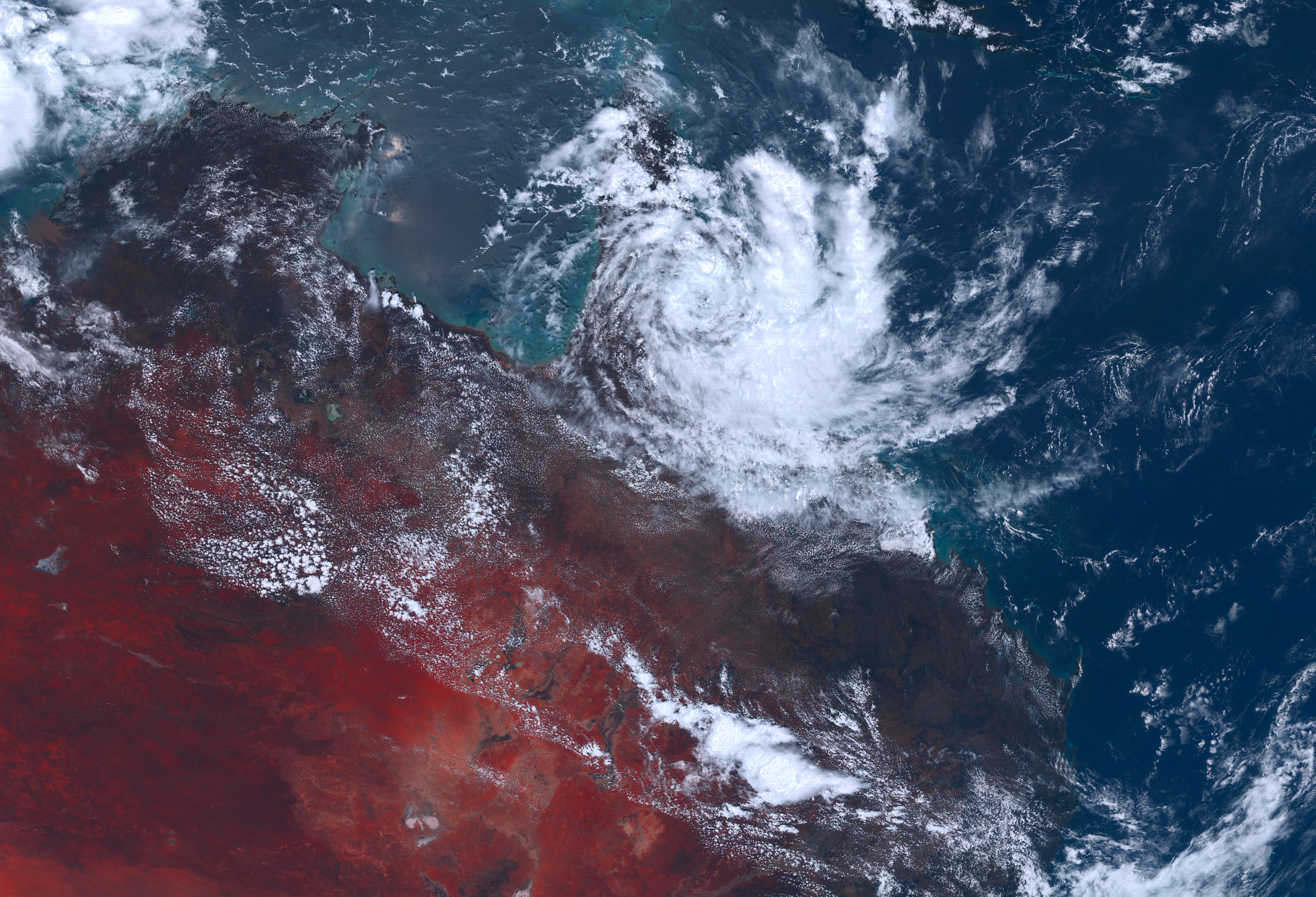 Himawari-8 satellite image (valid 14/12/2023 12h00) of Tropical Cyclone Jasper after making landfall over Far North Queensland. Source: Japan Meteorological Agency, Himawari-8. 