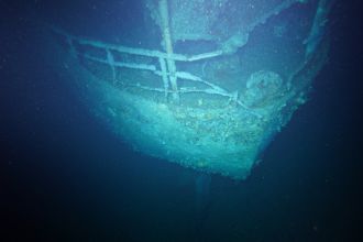 View of MV Blythe Star's stern, rudder and propellor