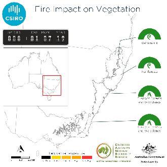 Animated map showing spread of fires in southeast Australia 1/07/19 - 11/02/20