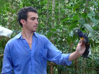 Green-backed trogon with Dr Pablo Negret