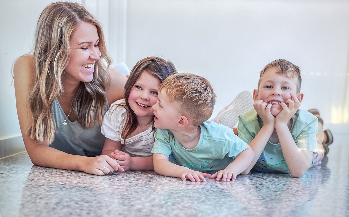 L-R: Renee, Hollie, Austin and Hudson. Renee is mother to Hollie, Austin and Hudson who all have childhood dementia.